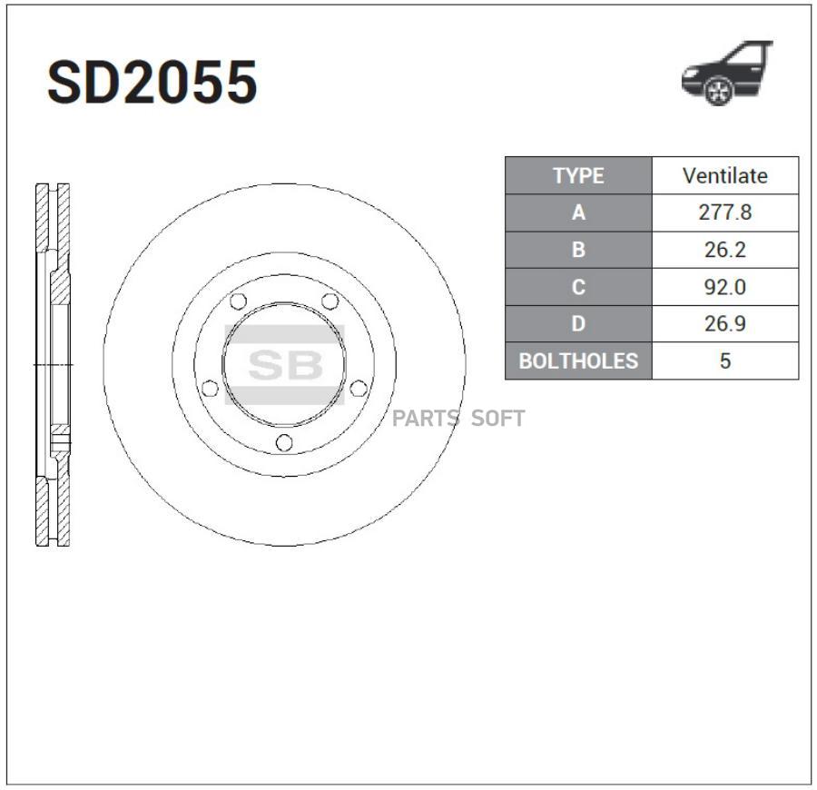 

Диск торозной, передний SANGSIN BRAKE SD2055, SD2055