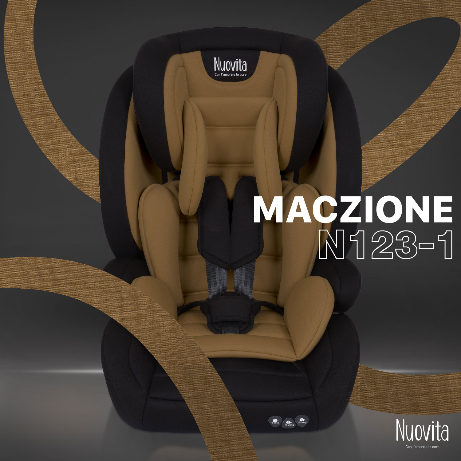 Детское автокресло трансформер Nuovita Maczione N123-1, группа 1-2-3, 9-36 кг (Кофейный) автокресло nuovita maczione n123 1