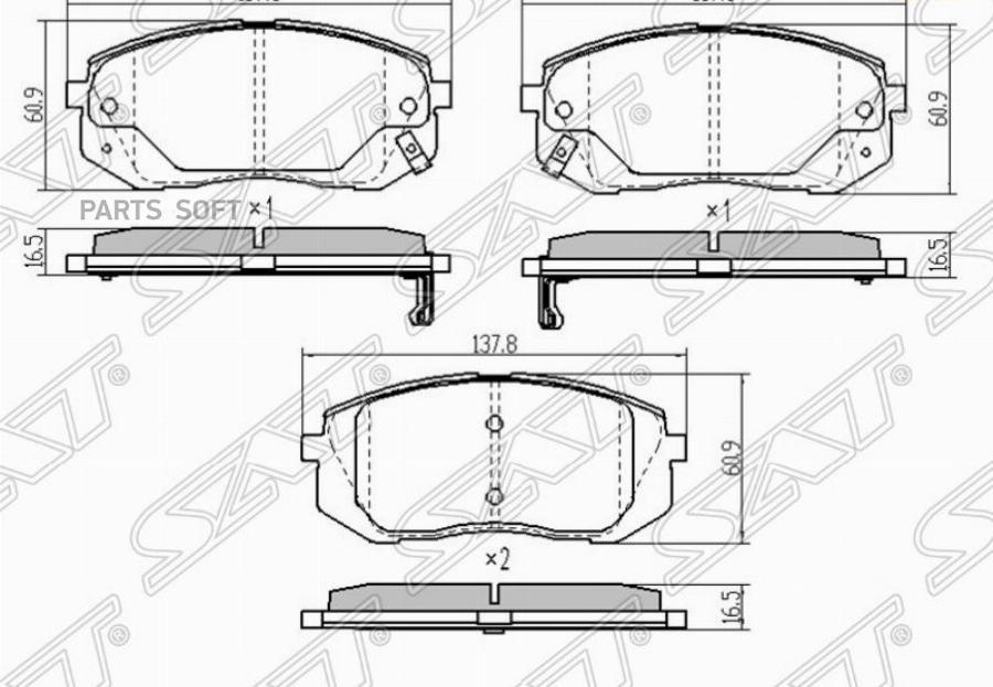 

SAT ST581013ZA70 КОЛОДКИ ТОРМОЗНЫЕ FR HYUNDAI IX35 09- I40 11- (SAT) 1шт