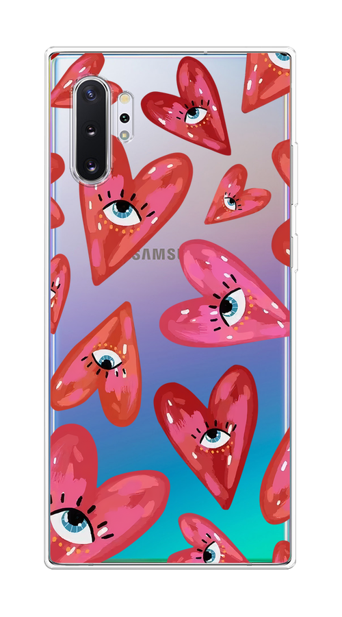 

Чехол на Samsung Galaxy Note 10 Plus "Сердечки с глазами", Коричневый;красный;розовый, 28550-1