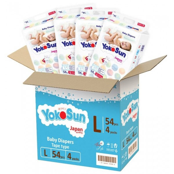 фото Подгузники yokosun l 9-14 кг 54 шт. х 4 уп. 2152400517