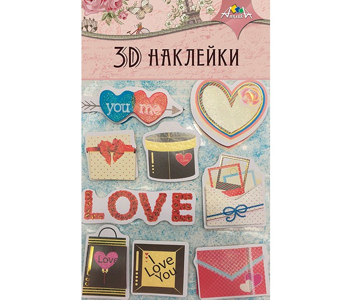 

Наклейки 3d Апплика с глиттером и фольгой С3484-02, Разноцветный