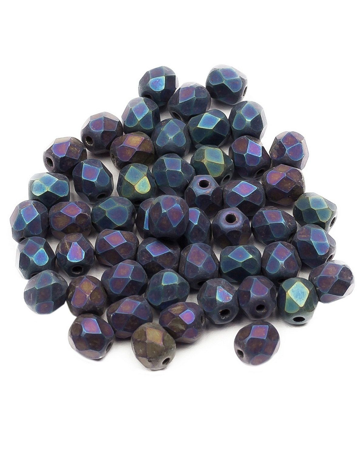 

Стеклянные чешские бусины Fire polished beads ганеные круг 4 мм Jet Matted Blue Iris 50шт, Синий, FP-4
