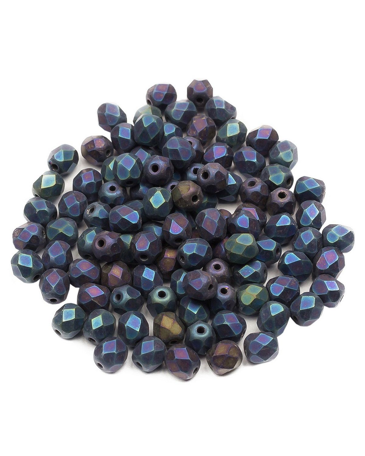 

Стеклянные чешские бусины Fire polished beads ганеные круг 4 мм Jet Matted Blue Iris 100шт, Синий, FP-4