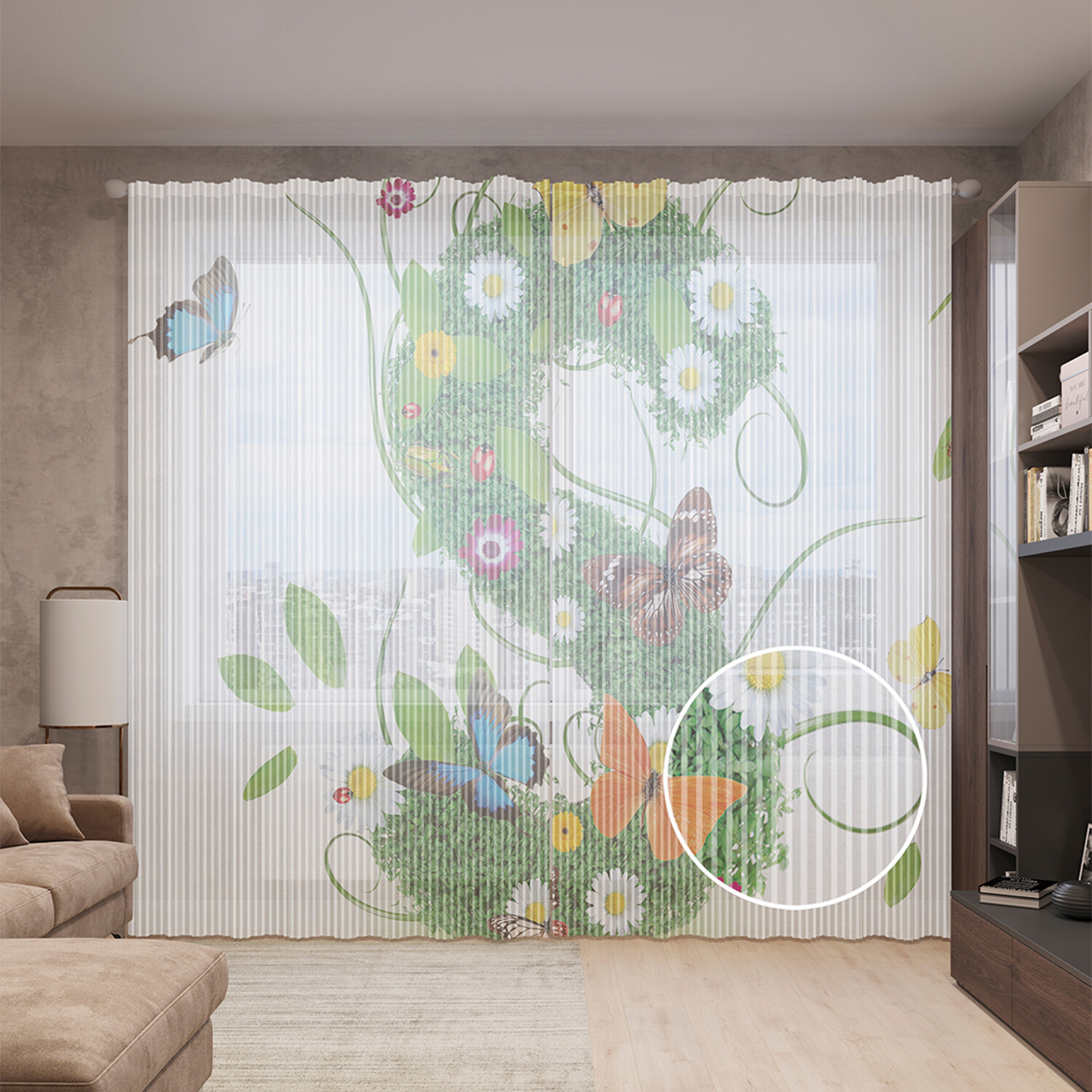 

Тюль вуаль на шторной ленте с принтом JoyArty "Летняя буква S", 310х265 см, Летняя буква S