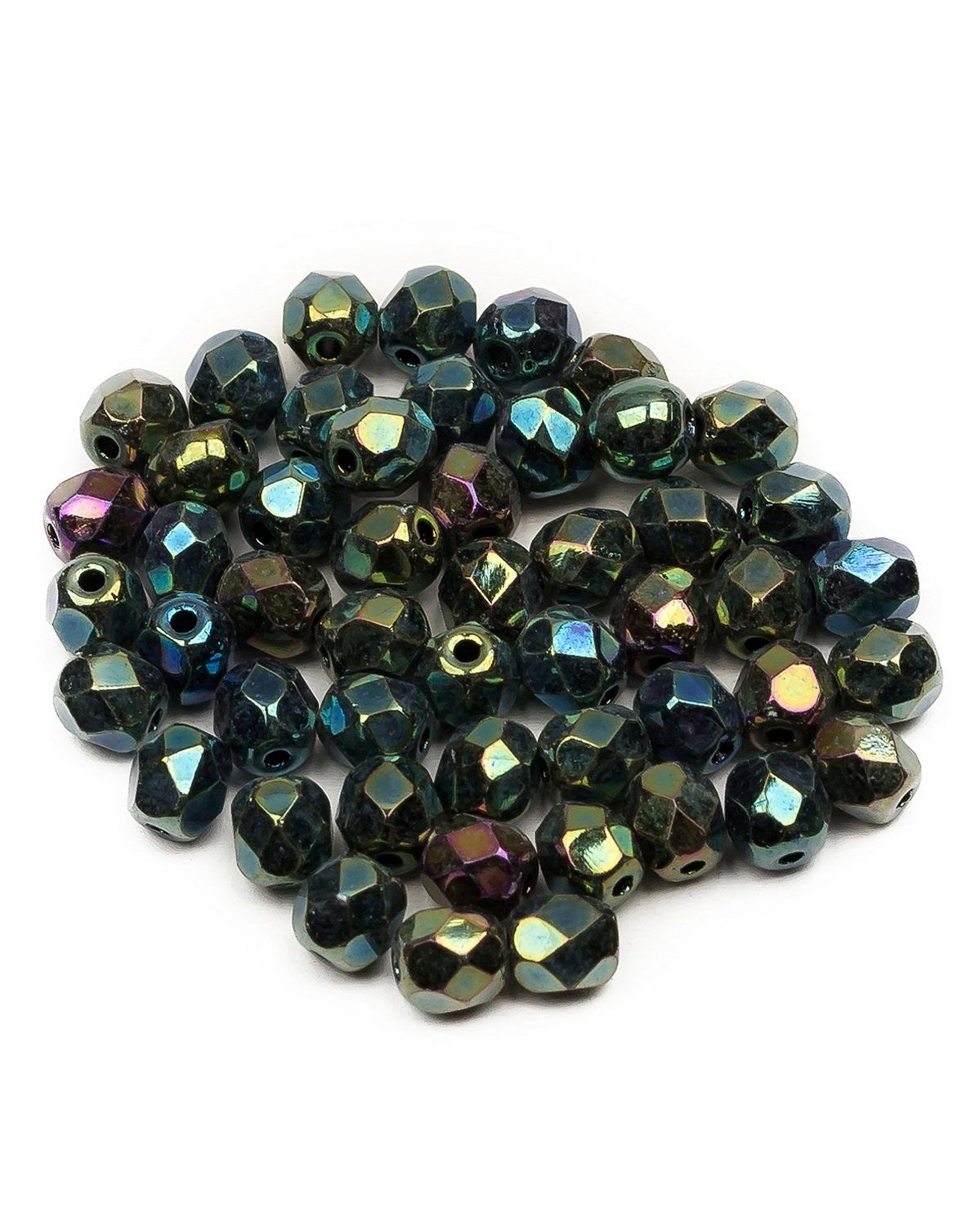 

Стеклянные чешские бусины Fire polished beads ганеные круглые 4 мм Jet Green Iris 50шт, Зеленый, FP-4