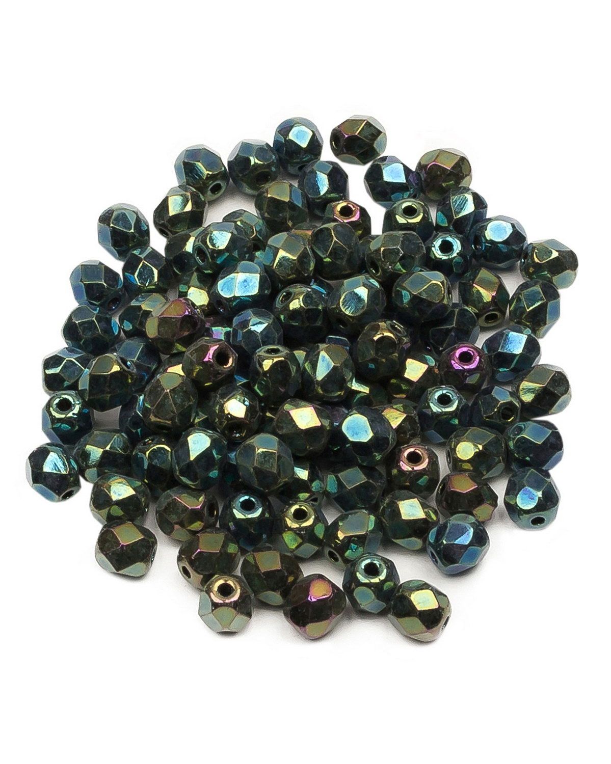 

Стеклянные чешские бусины Fire polished beads ганеные круглые 4 мм Jet Green Iris 100шт, Зеленый, FP-4