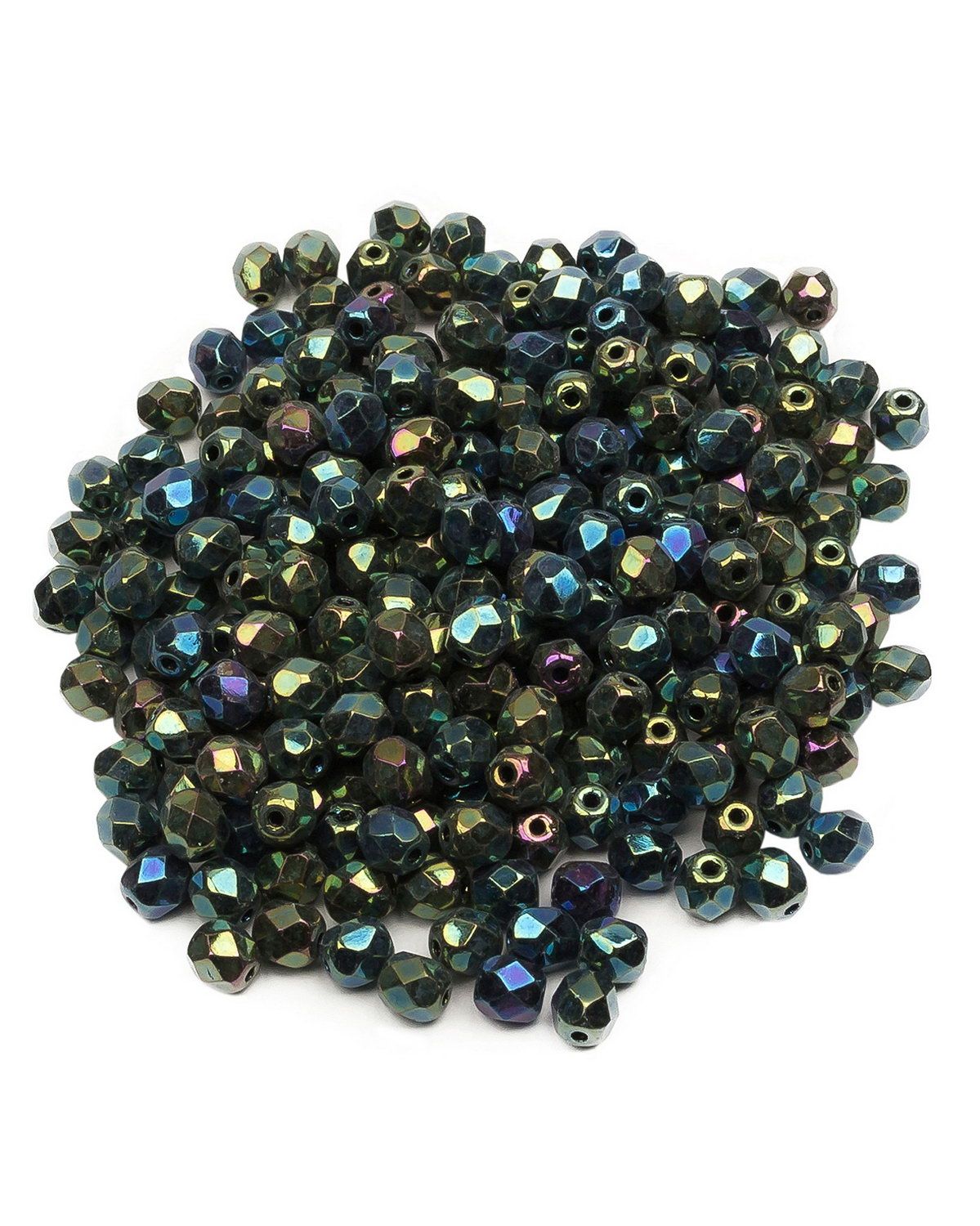 

Стеклянные чешские бусины Fire polished beads ганеные круглые 4 мм Jet Green Iris 250шт, Зеленый, FP-4