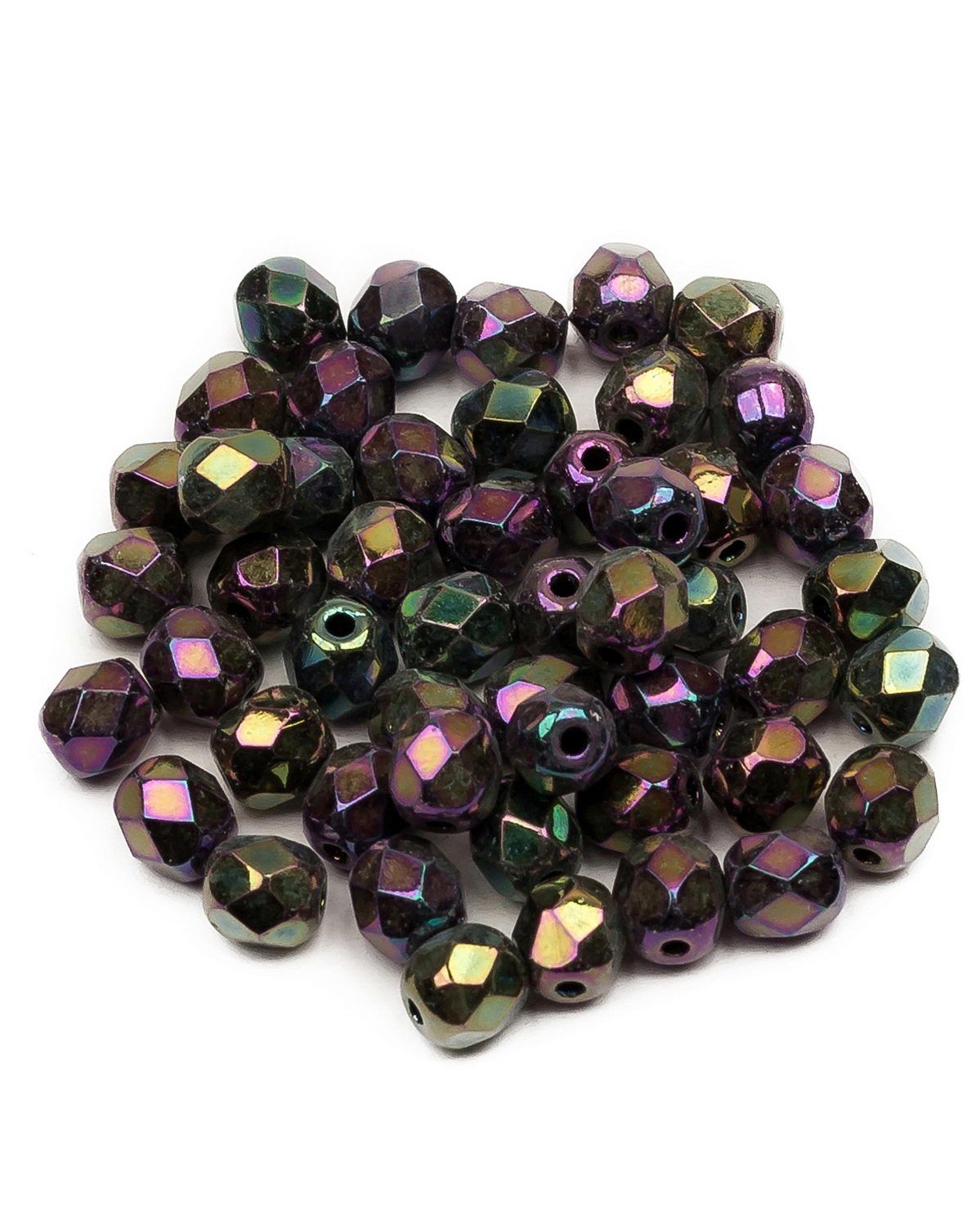 

Стеклянные чешские бусины Fire polished beads ганеные круглые 4 мм Jet Purple Iris 50шт, Розовый, FP-4
