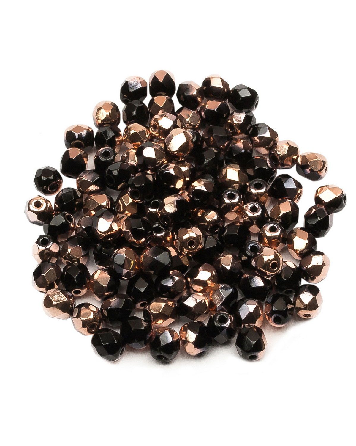 

Стеклянные чешские бусины Fire polished beads ганеные круглые 4 мм Jet Capri Gold 100шт, Золотой, FP-4