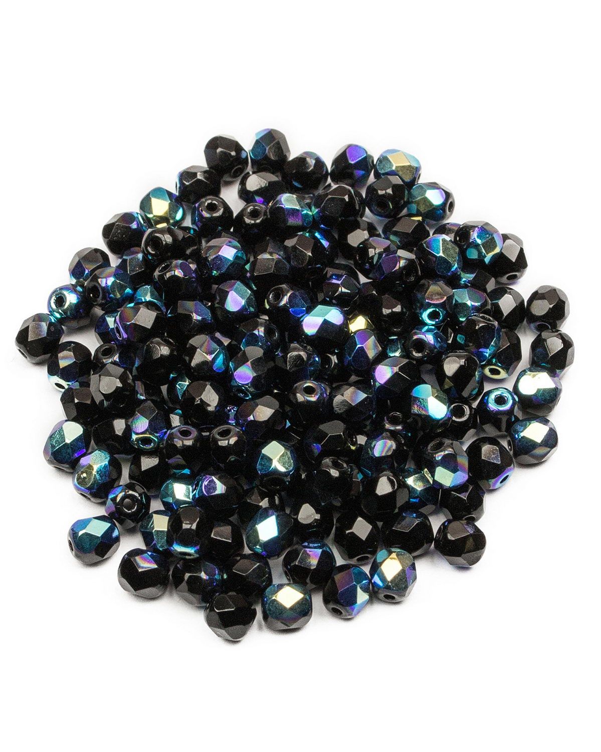 

Стеклянные чешские бусины, Fire polished beads, ганеные круглые, 4 мм, Jet AB, 150шт, Черный, FP-4