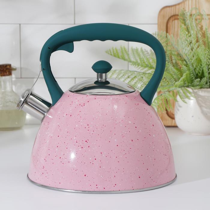 фото Чайник со свистком доляна «тропики», 3 л, цвет розовый