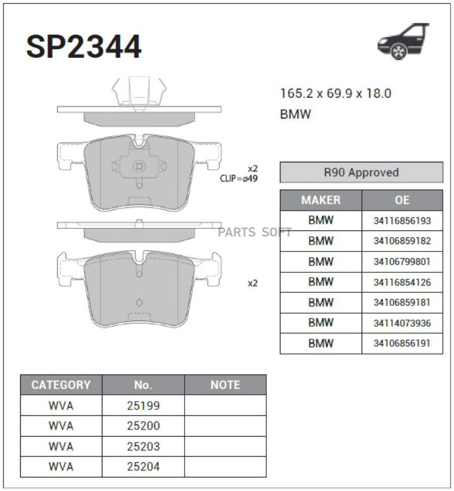 

Тормозные колодки Sangsin brake дисковые SP2344, SP2344