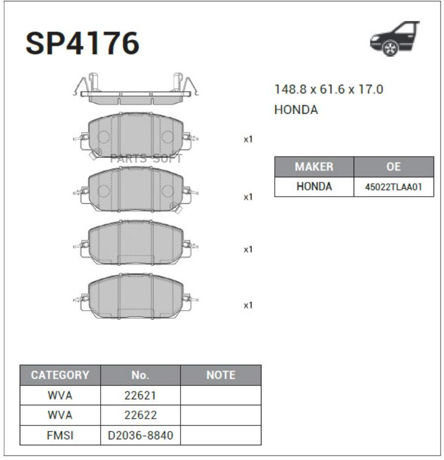 

Тормозные колодки Sangsin brake дисковые SP4176, SP4176