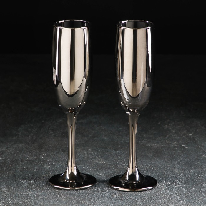 фото Набор бокалов для шампанского «кьянти», 170 мл, 6,5×22 см, 2 шт, цвет серый доляна