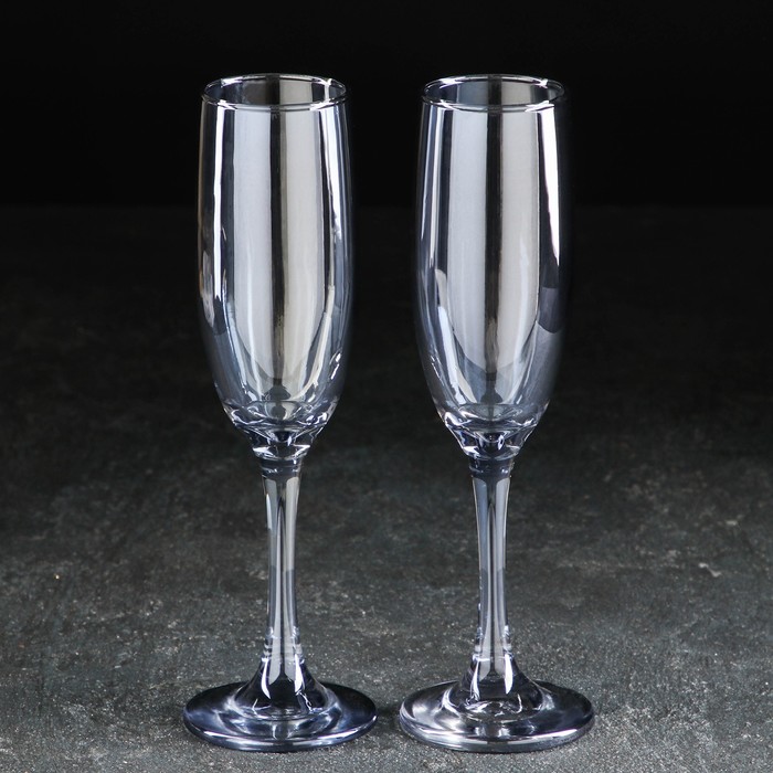 фото Набор бокалов для шампанского «кьянти», 170 мл, 6,5×22 см, 2 шт, цвет синий доляна