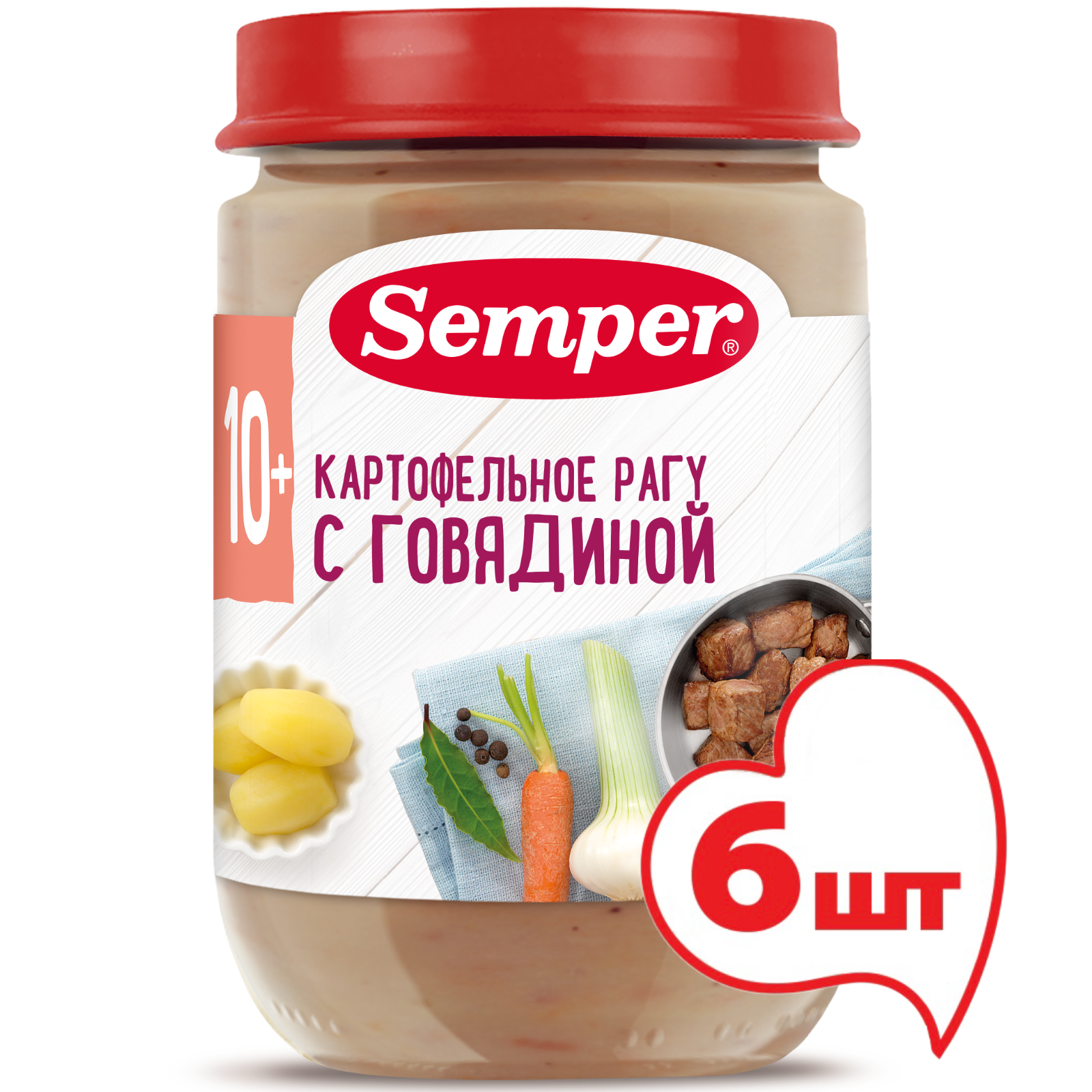 Пюре Semper картофельное рагу с говядиной 10 мес 190г 6шт 6006₽