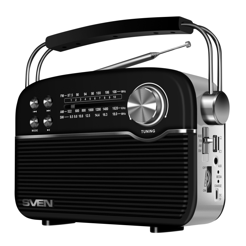 Радиоприемник SVEN SRP-500, черный, мощность 3 Вт (RMS), Bluetooth, USB