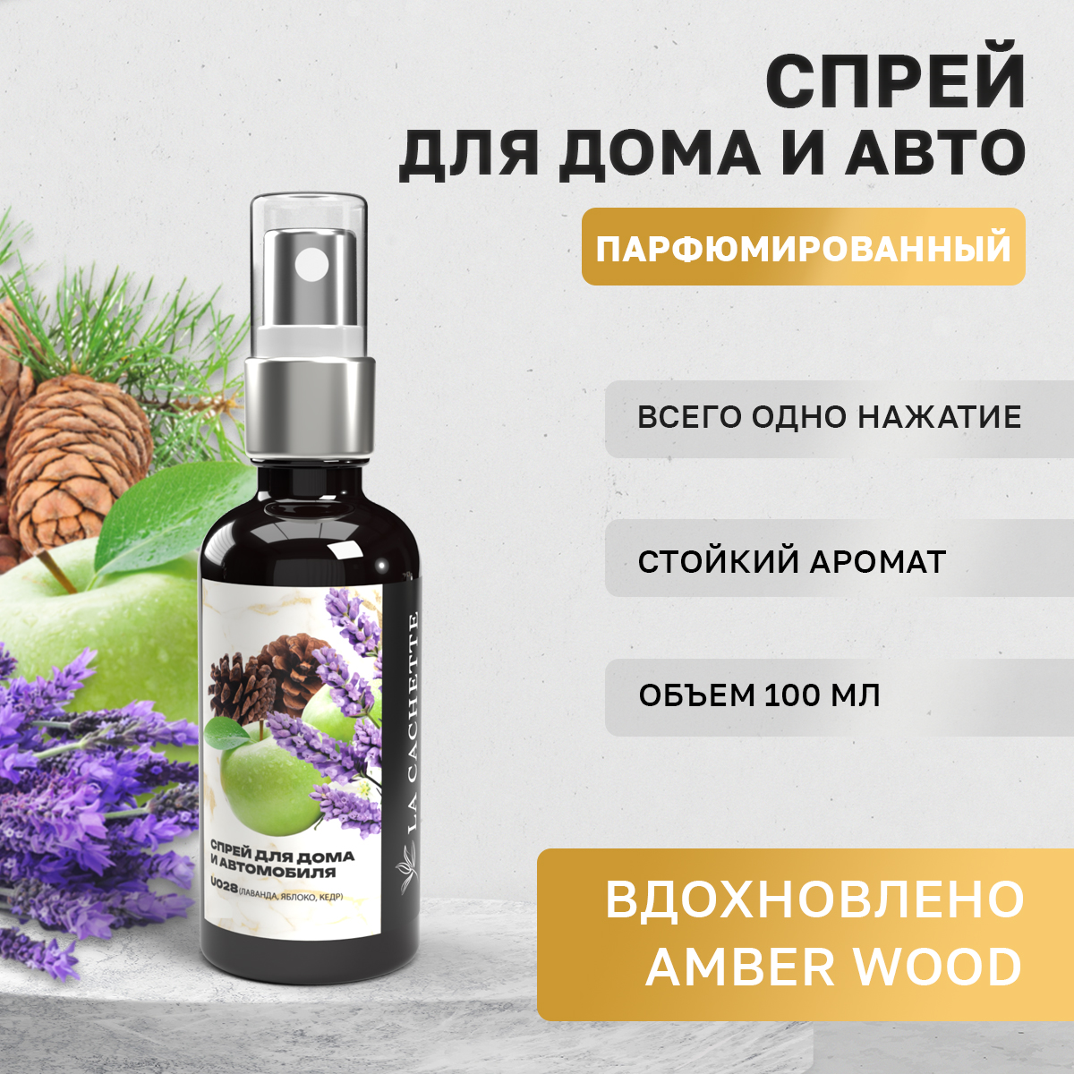 Ароматизатор в машину La Cachette WB102738-SP Amber wood U028 черный