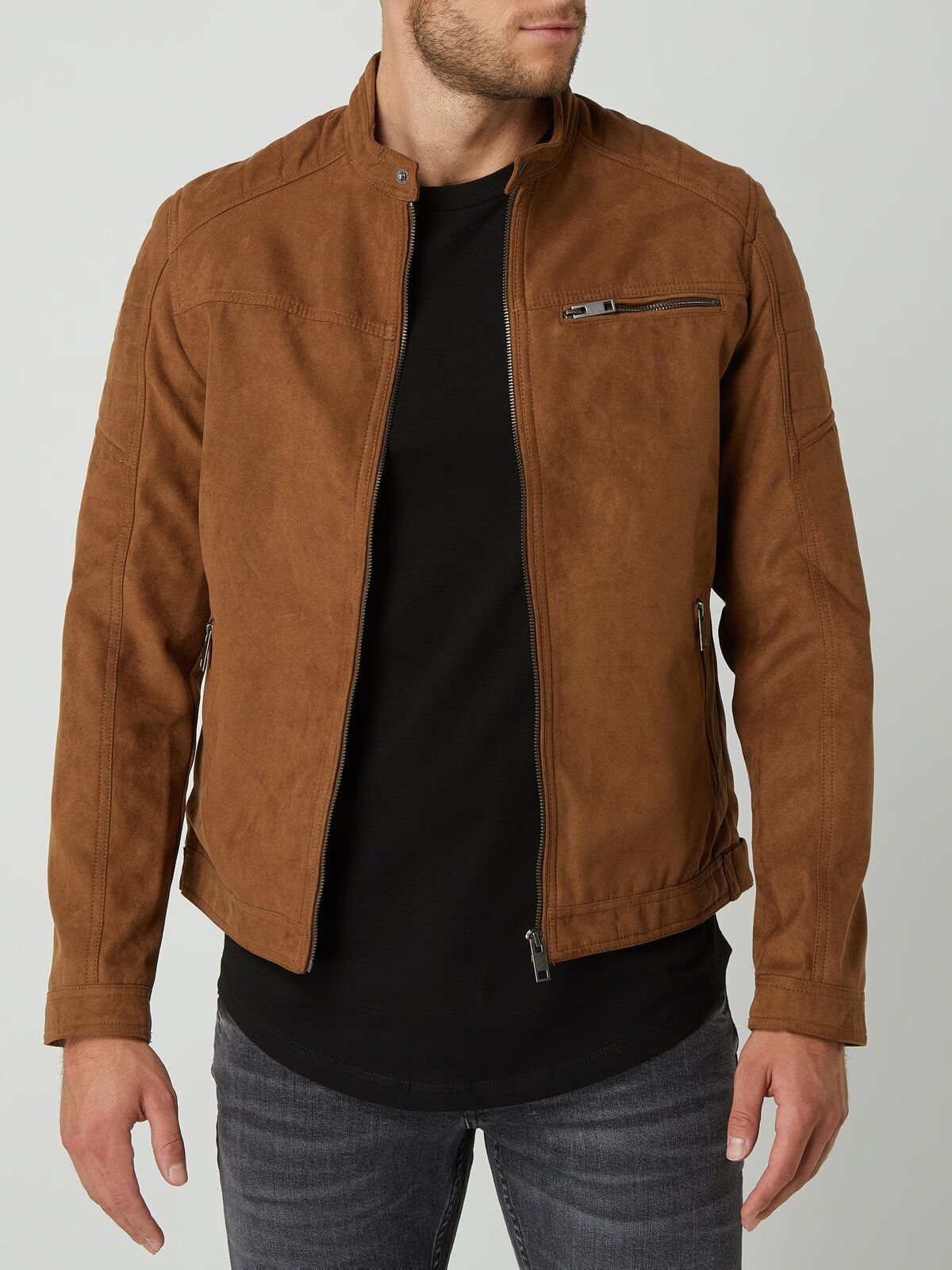 Кожаная куртка мужская Jack & Jones Rocky коричневая L