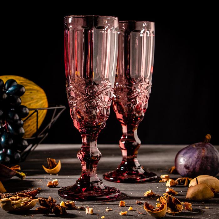 фото Набор бокалов для шампанского magistro «ла-манш», 160 мл, 7×20 см, 2 шт, цвет розовый