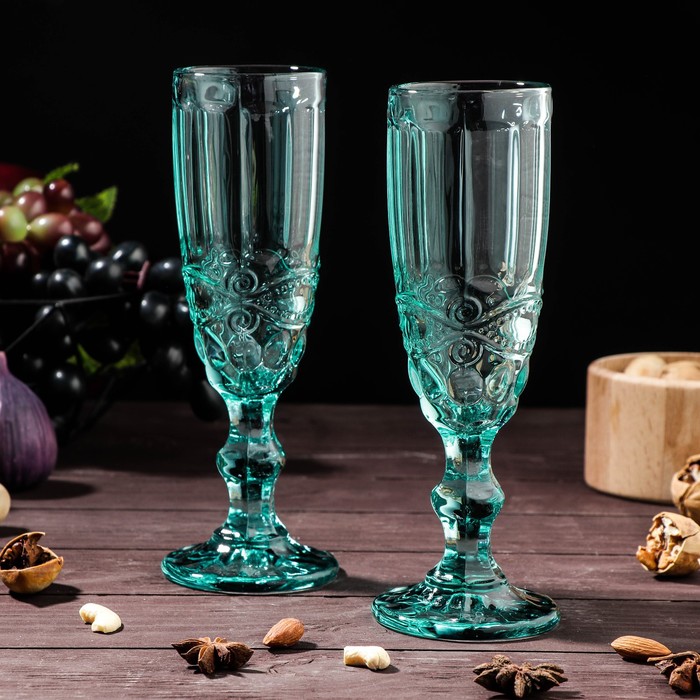 фото Набор бокалов magistro для шампанского «ла-манш», 2 шт, 160 мл, 7×20 см, цвет бирюзовый