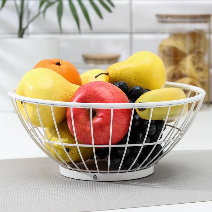 фото Ваза для фруктов круглая доляна «эстетика», 25,7×25,7×11,2 см, цвет белый