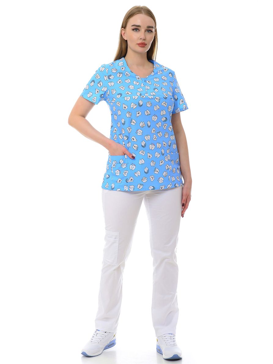 

Блуза медицинская женская MedicalWear Дана-2 201 голубая 48 RU, Дана-2 201