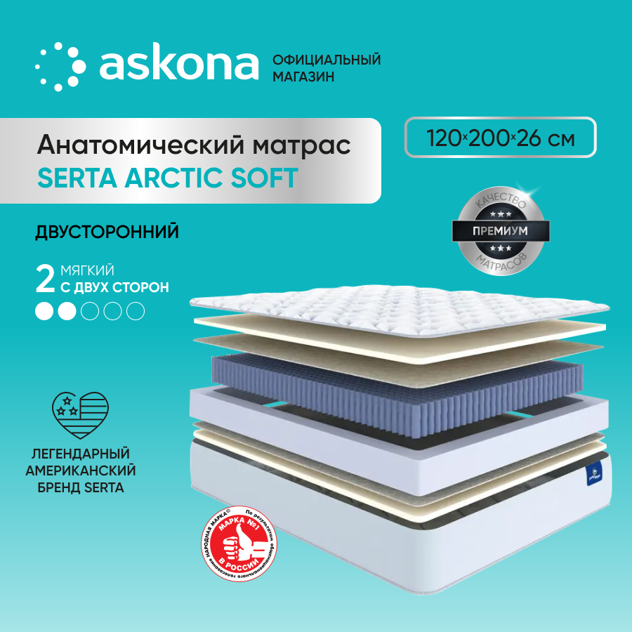 

Матрас Askona Serta Arctic Soft 120x200, Белый, Serta Arctic Soft