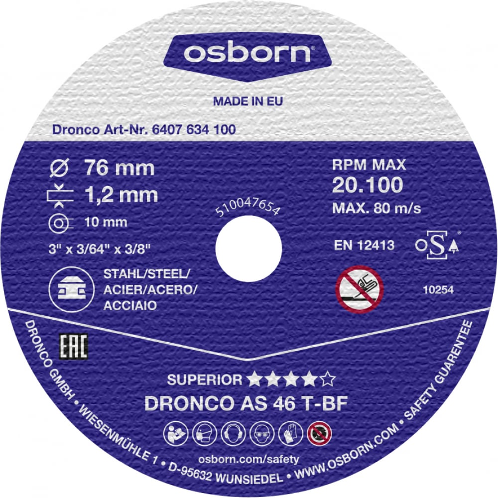 фото Dronco отрезной диск по металлу superior as46t mini 76х1,2х10 мм 6407634100
