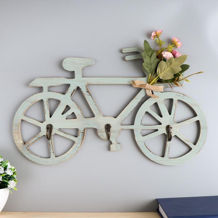 фото Крючки декоративные дерево "велосипед с букетом цветов" 22х40х3,5 см nobrand