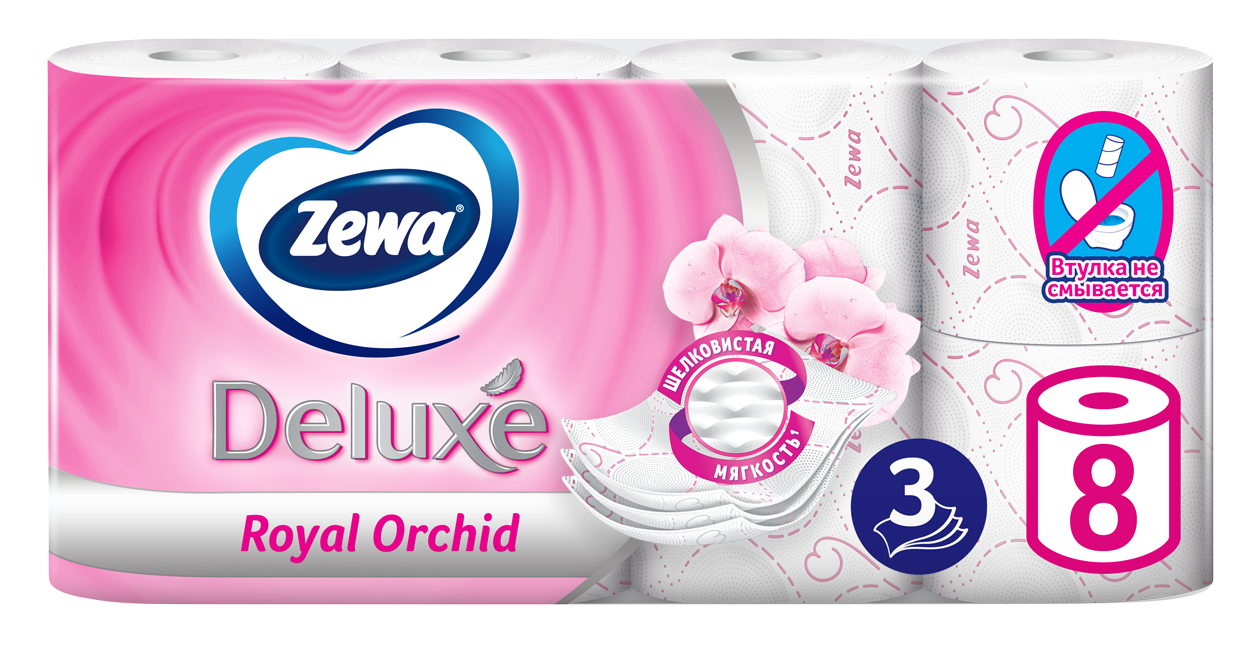 фото Туалетная бумага zewa deluxe орхидея, 3 слоя, 8 рулонов