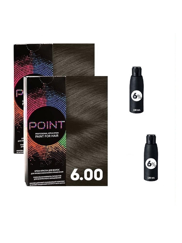 Крем-краска для волос POINT тон 6.00 2шт*100мл + 6% оксигент 2шт*100мл