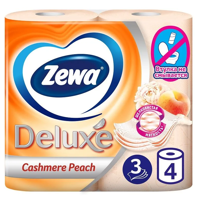 фото Туалетная бумага zewa deluxe персик, 3 слоя, 4 рулона