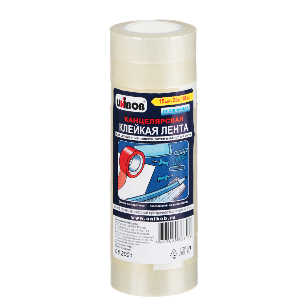 

Скотч канцелярский Unibob 15 мм x 25 м, прозрачный, 10 шт