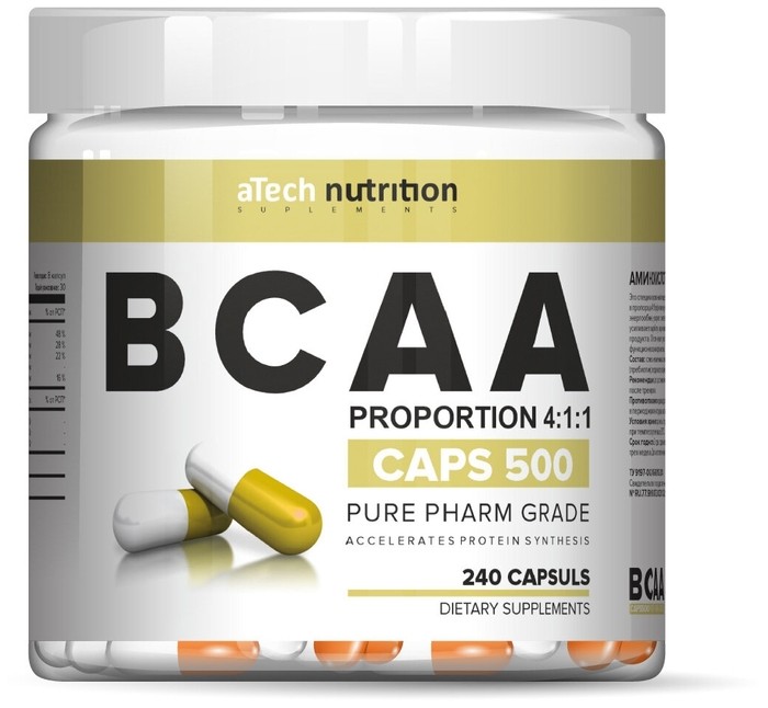 фото Комплекс аминокислот bcaa 4:1:1 спортивное питание бцаа atech nutrition 240 капсул