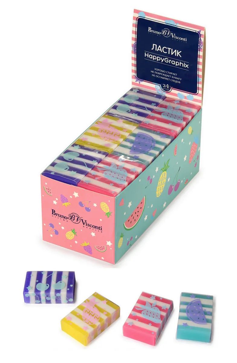 

Ластики 24 шт. Bruno Visconti HappyGraphix "МАРМЕЛАДКИ БОЛЬШИЕ" 4 цвета, Арт. 42-0023-24, Розовый;зеленый;голубой, HappyGraphix "МАРМЕЛАДКИ БОЛЬШИЕ" 4 цвета