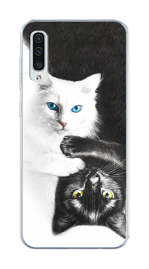 

Чехол Homey на Samsung Galaxy A50 "Коты Инь-Янь", Черный;белый;голубой, 27750-1