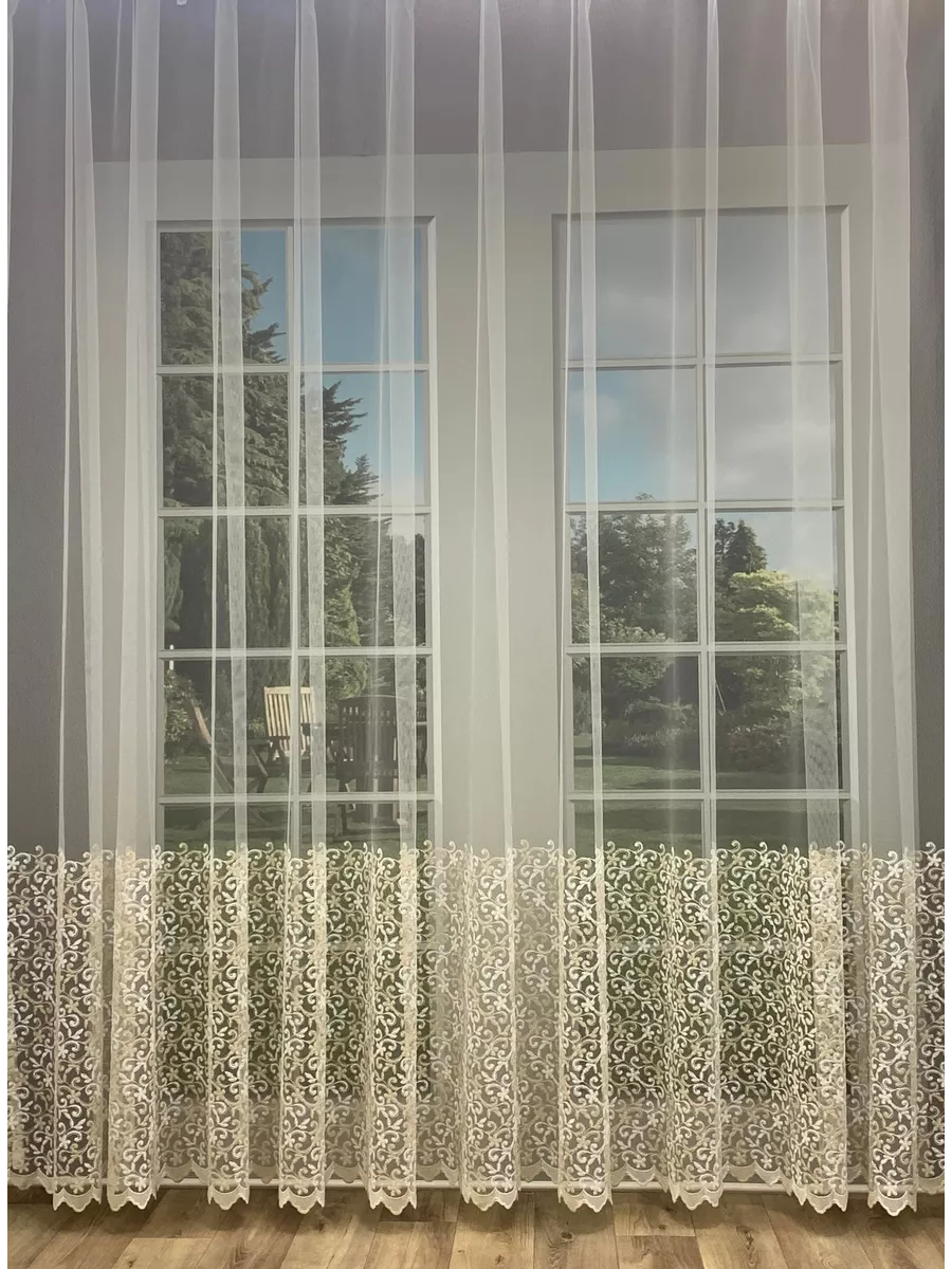 

Тюль Шампань 7мx260см с вышивкой, Тюль 7м*260см