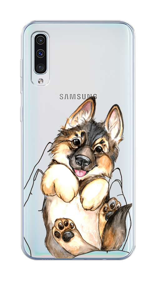 

Чехол Homey на Samsung Galaxy A50 "Овчарка в ладошках", Серый;бежевый;белый, 27750-1