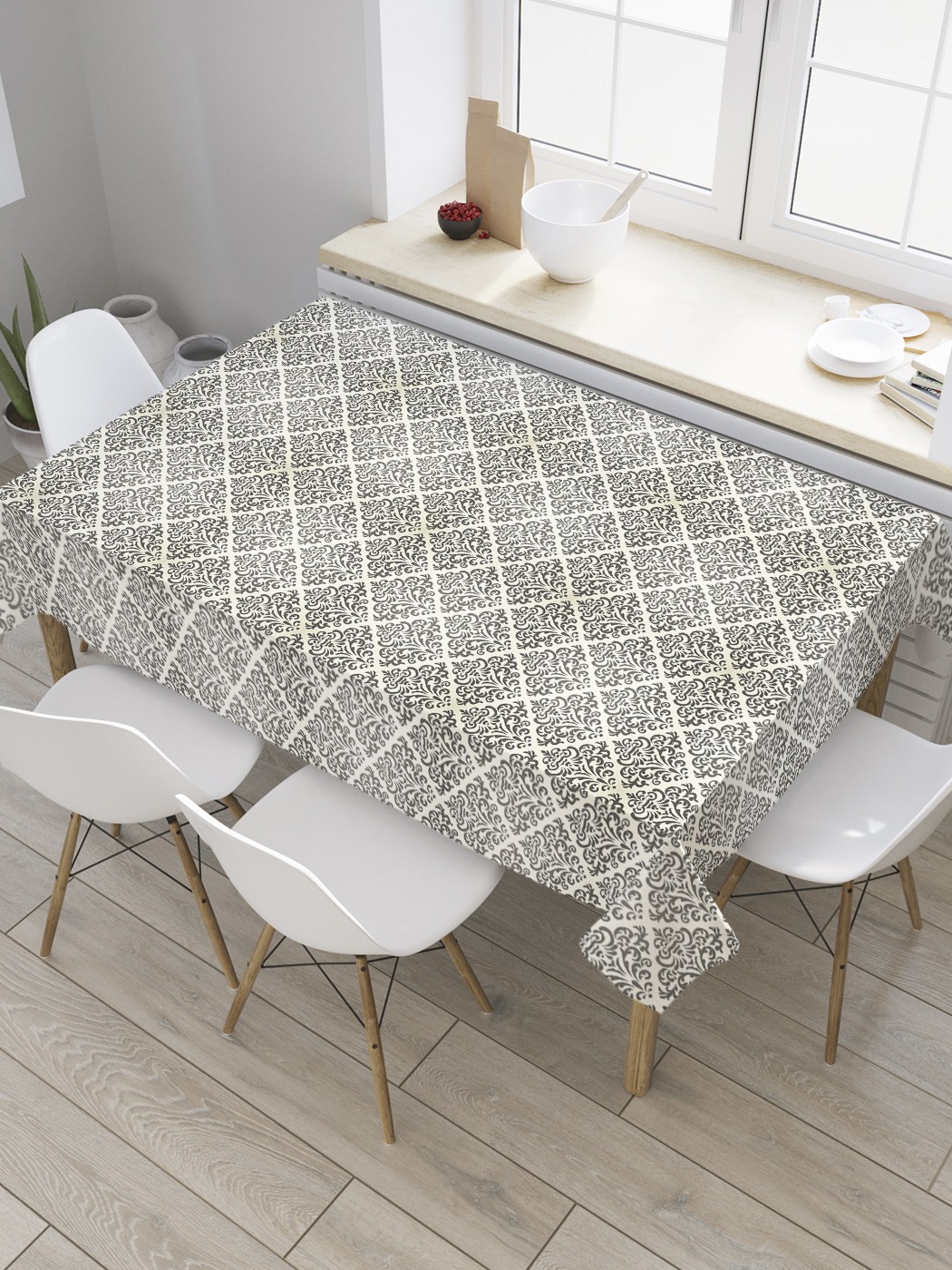 

Скатерть прямоугольная JoyArty "Векторный Дамаск" из сатена, 120x145 см, Бежевый, Векторный Дамаск
