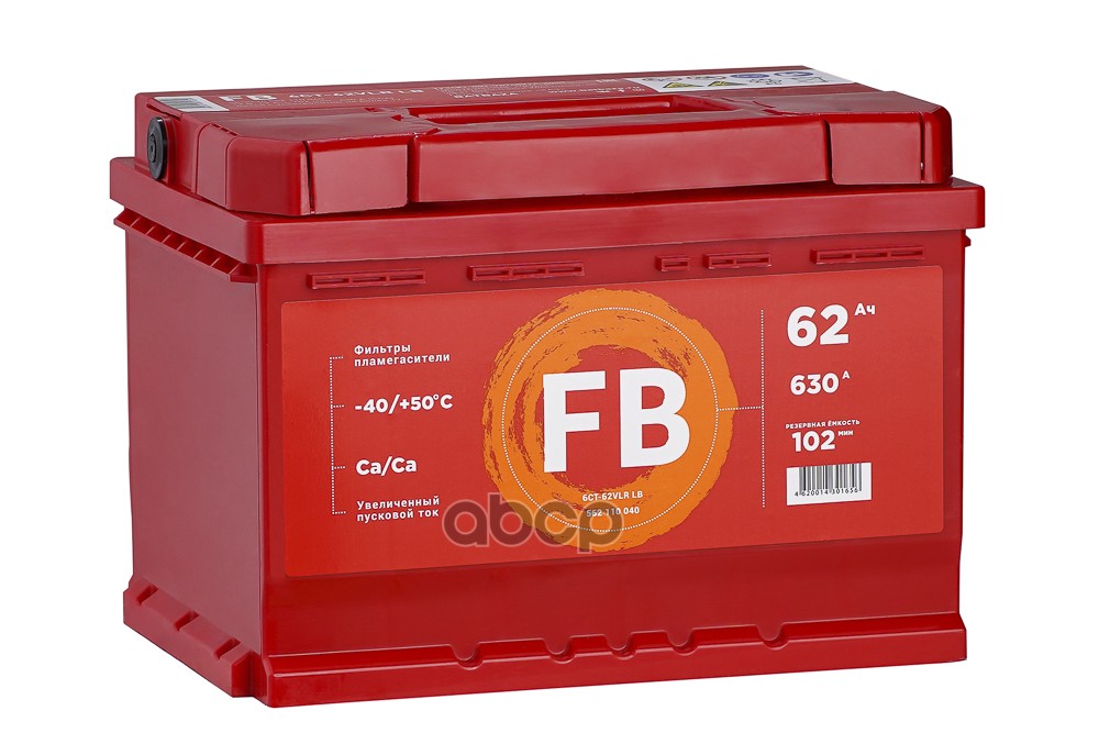 

Аккумулятор Fb 62 А/Ч Обратная R+ 242X175x175 En620 А FB арт. 6CT-62VLR LB