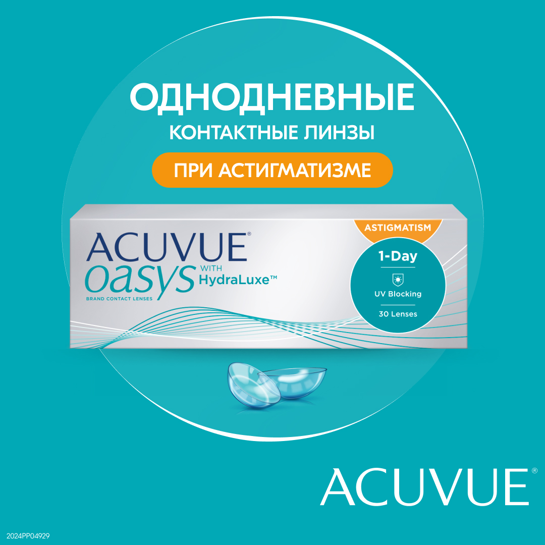 Контактные линзы Acuvue Oasys 1-Day with HydraLuxe for Astigmatism 30 линз -2,00/-0,75/80