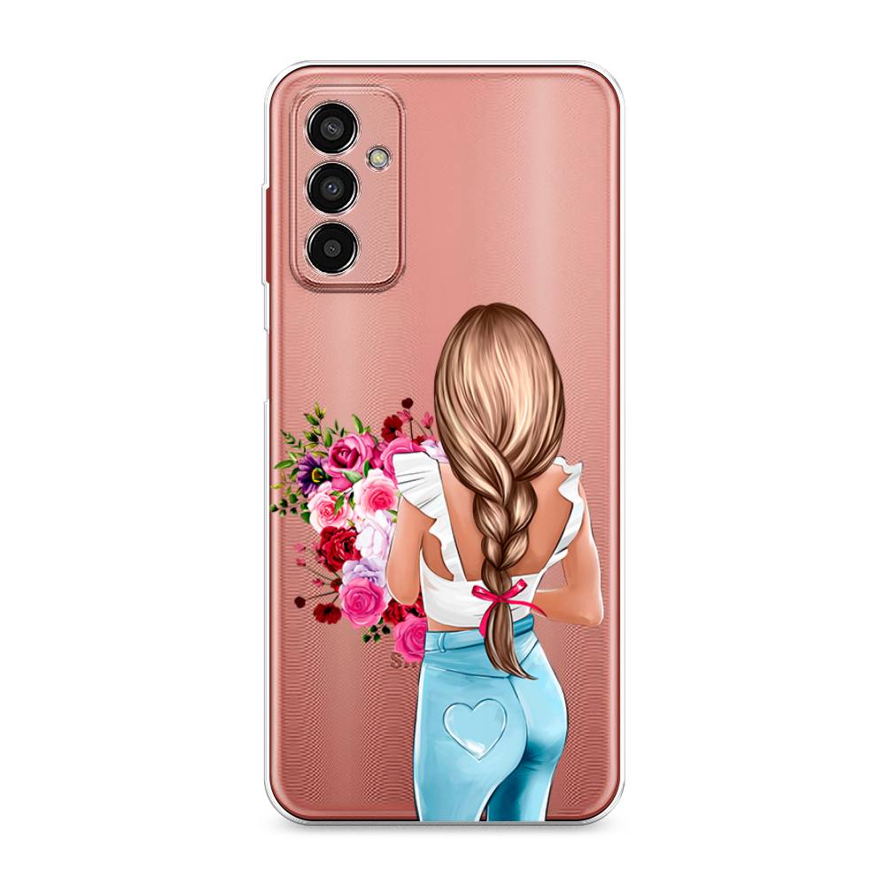 

Чехол на Samsung Galaxy M13 "Девушка с цветами", Коричневый;розовый;голубой, 2106850-6