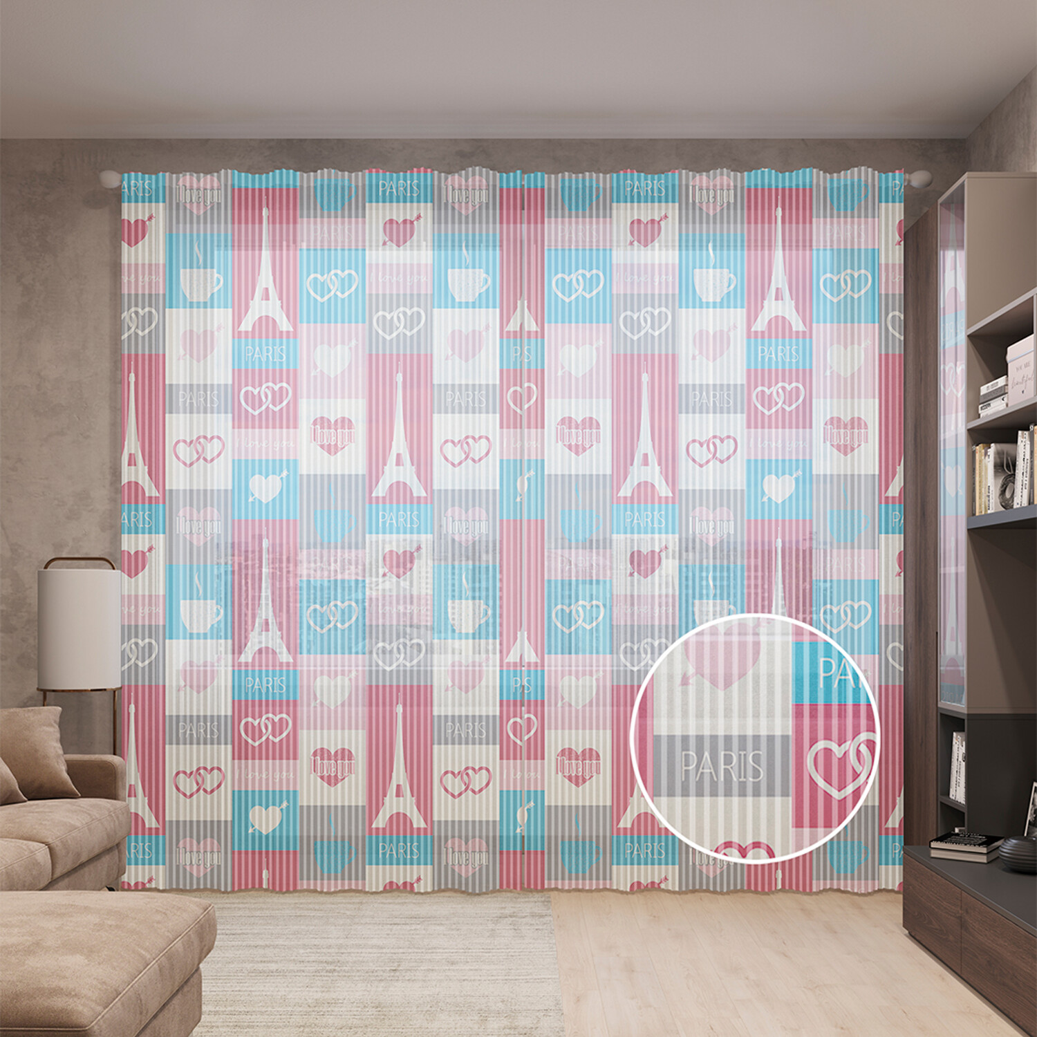 

Тюль вуаль на шторной ленте с принтом JoyArty "Любовь в Париже", 310х265 см, Любовь в Париже