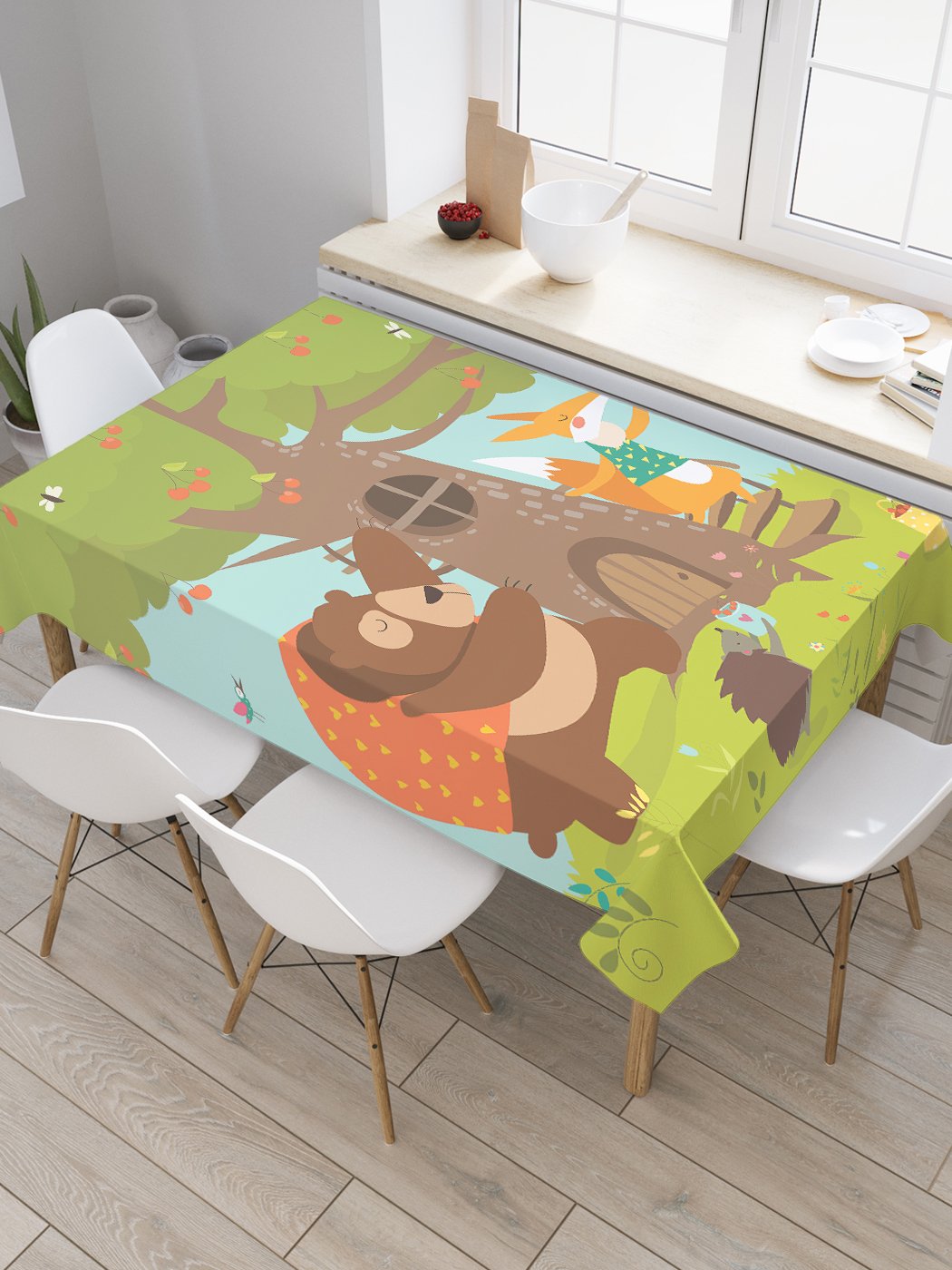 

Скатерть прямоугольная JoyArty "Кто кто в домике живет" из сатена, 180x145 см, Зеленый, Кто кто в домике живет