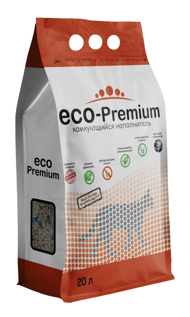 Комкующийся наполнитель ECO-Premium BLUE древесный, 20л