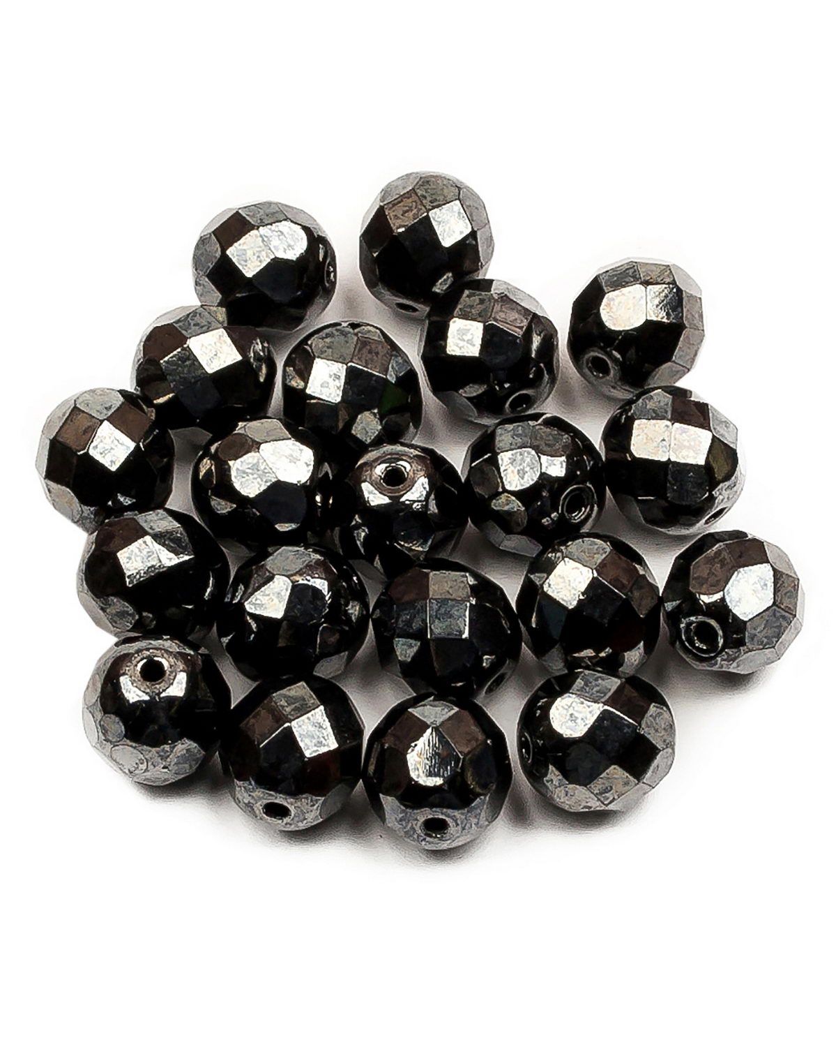 

Стеклянные чешские бусины Fire polished beads ганеные круглые 8 мм Jet Hematite 20шт, Черный, FP-8