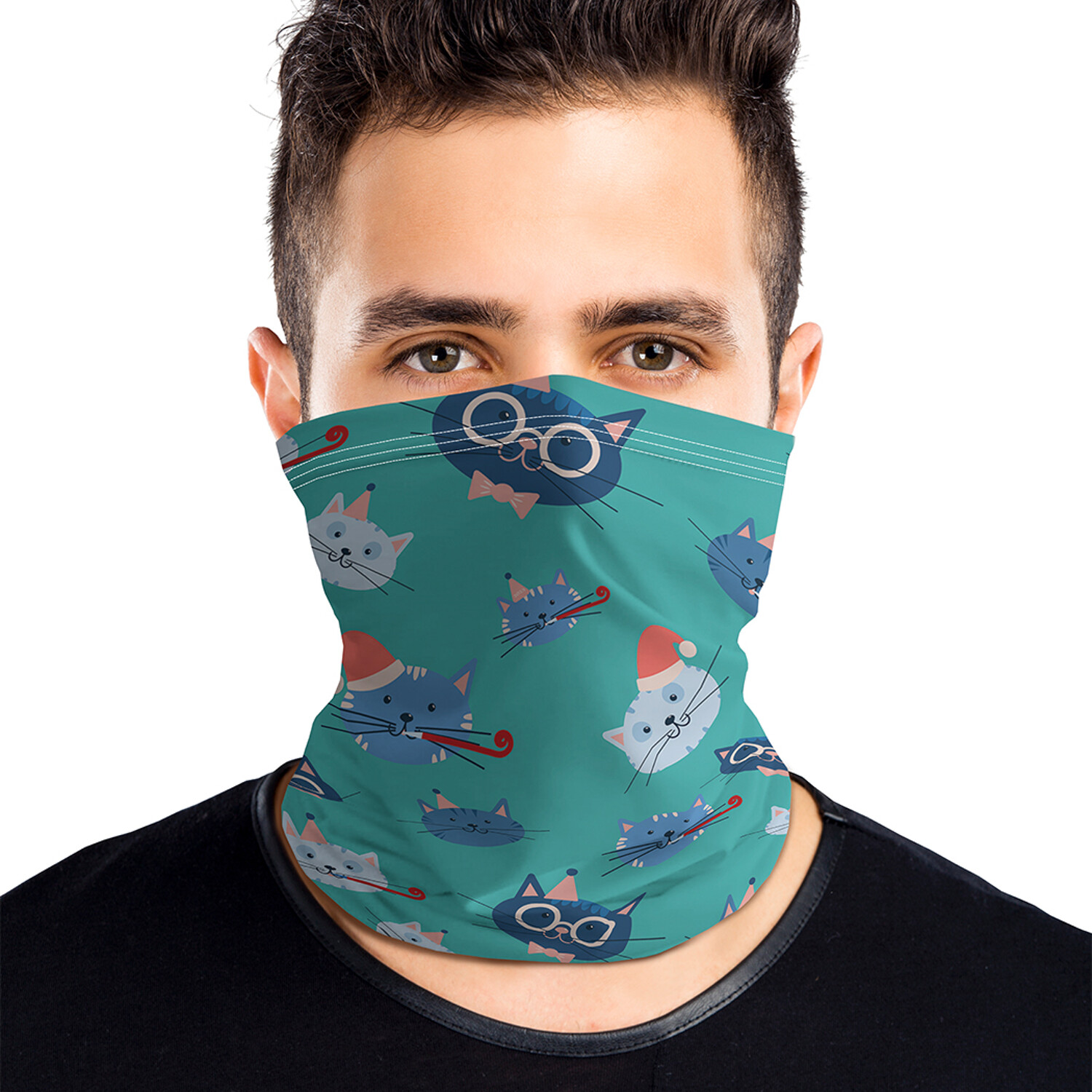 

Шарф-труба JoyArty Праздничные коты зеленый, Праздничные коты