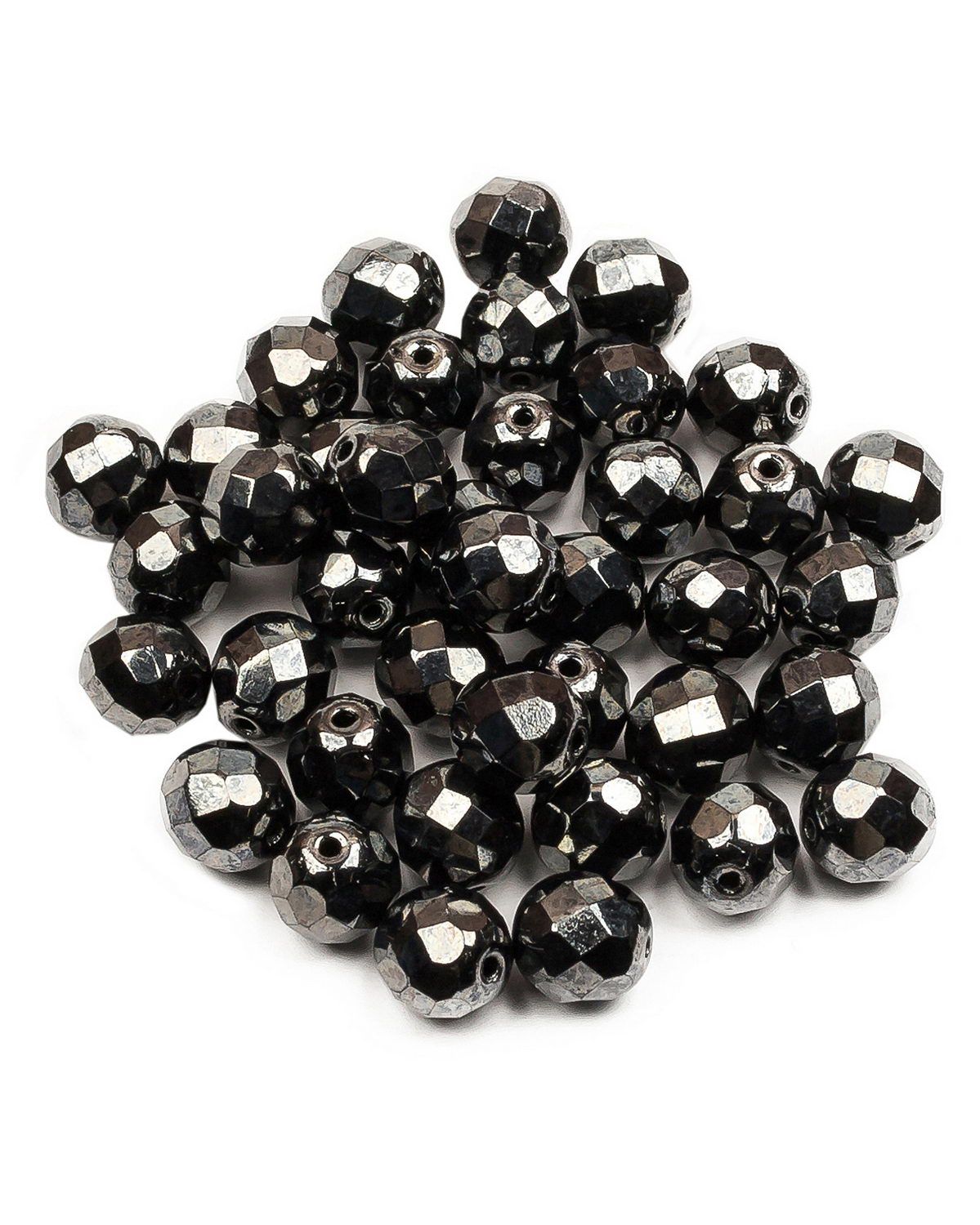 

Стеклянные чешские бусины Fire polished beads ганеные круглые 8 мм Jet Hematite 40шт, Черный, FP-8